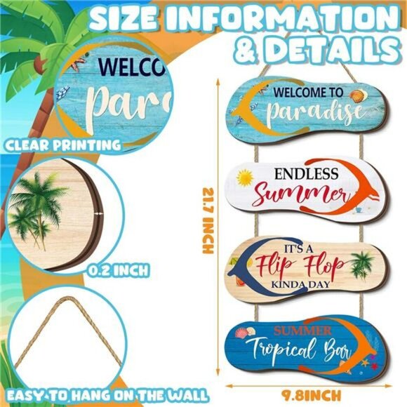 Panelee Wooden Flip Flop Beach Wall Decor Coastal Ocean Summer Bathroom Sign - Picture 3 of 7